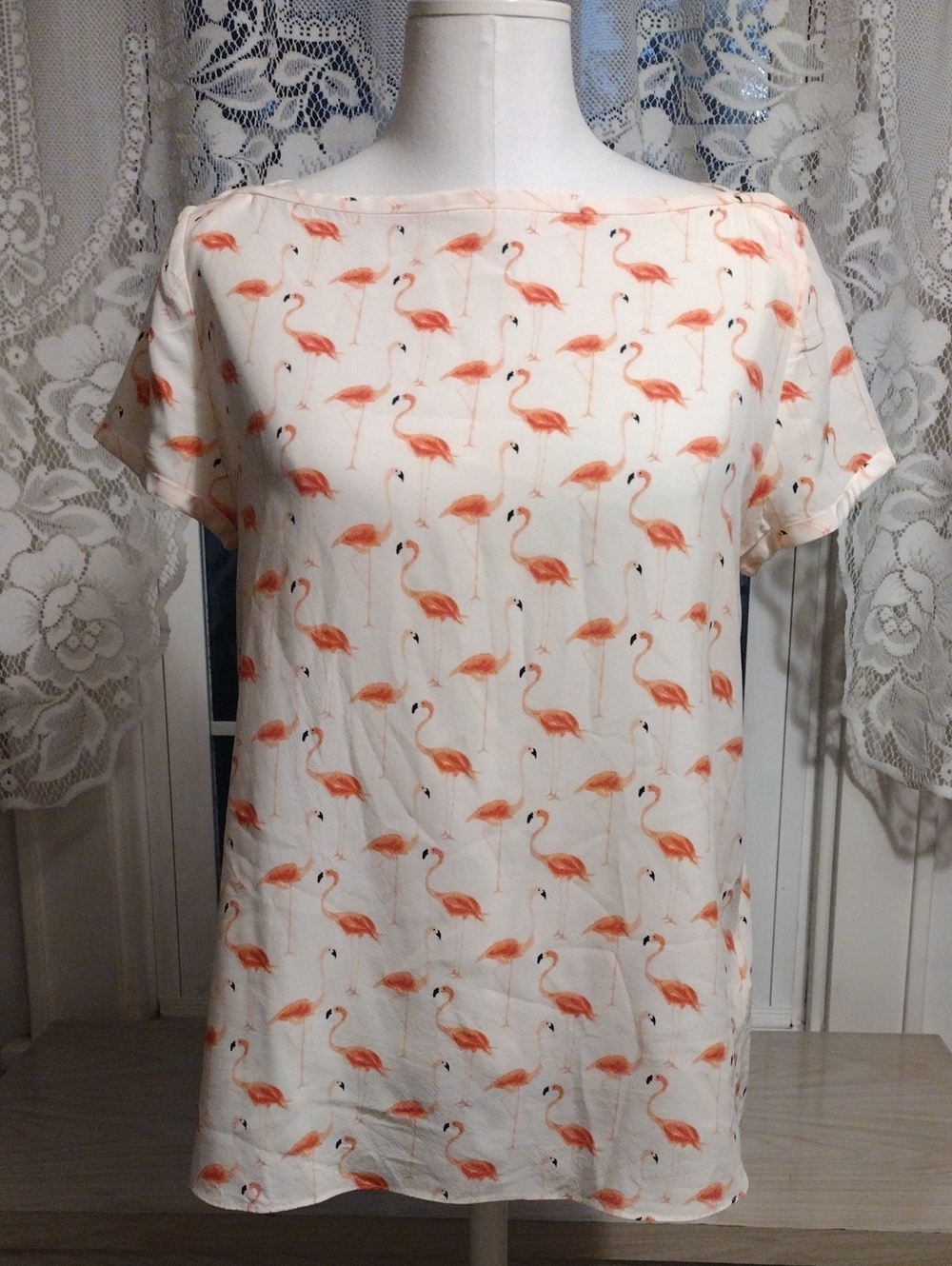 Kate Spade All Over Flamingo Print Silk Blend Top Size 10